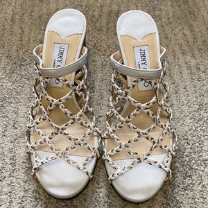 Jimmy Choo White and Gold Braided Sandals
